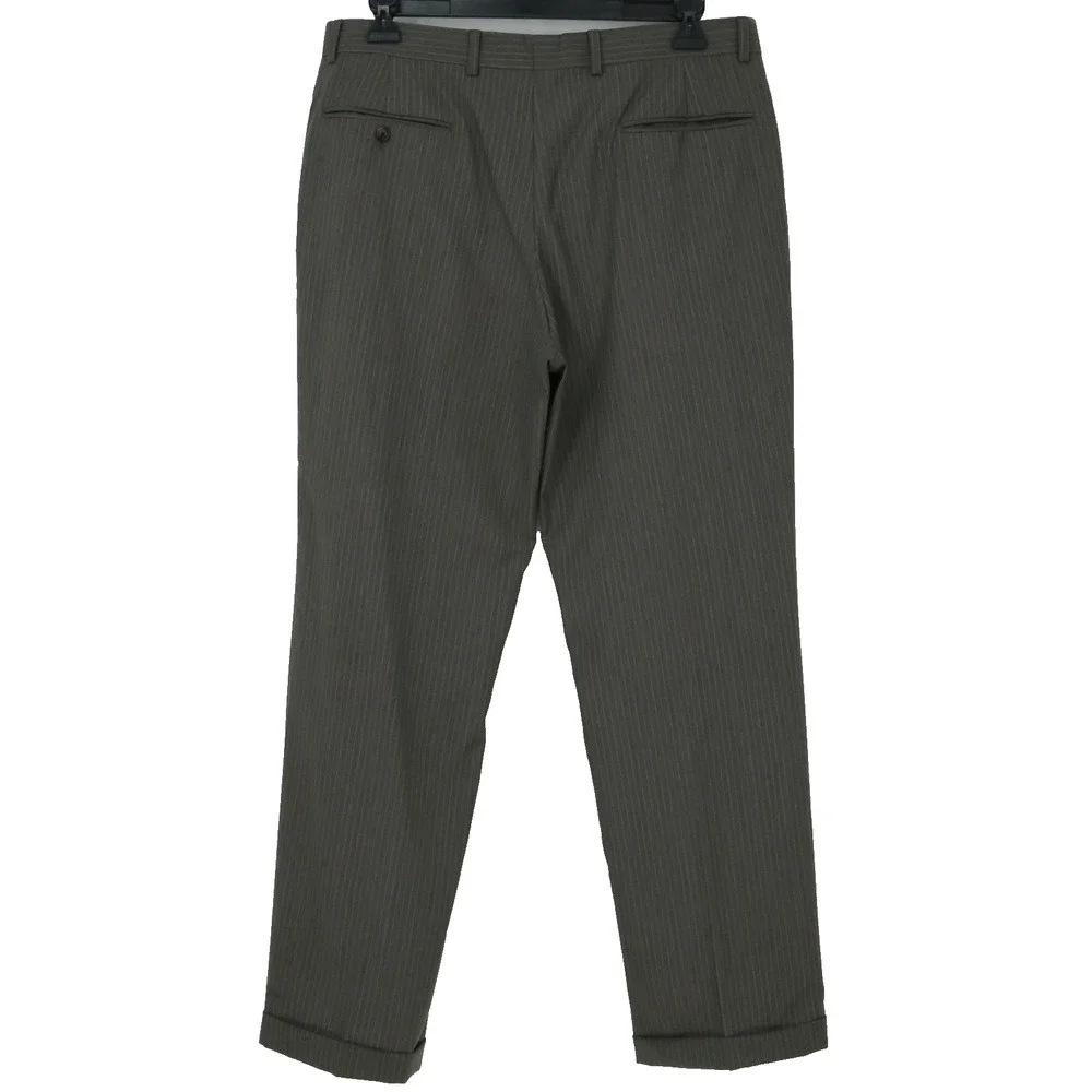 Jos A Bank Suit Mens 43R Gray Pinstripe Wool Pleated Cuffed Pants Single Vent
